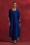 TIC_Blue Raw Silk Colourblock Gota Work Round Block Kurta _Online_at_Aza_Fashions