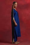 Buy_TIC_Blue Raw Silk Colourblock Gota Work Round Block Kurta _Online_at_Aza_Fashions