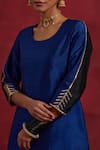 Shop_TIC_Blue Raw Silk Colourblock Gota Work Round Block Kurta _Online_at_Aza_Fashions