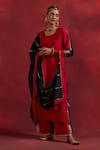 Buy_TIC_Red Raw Silk Colourblock Gota Work Round Block Kurta Palazzo Set _at_Aza_Fashions