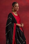 TIC_Red Raw Silk Colourblock Gota Work Round Block Kurta Palazzo Set _at_Aza_Fashions