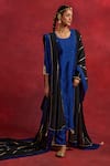 Buy_TIC_Blue Raw Silk Colourblock Gota Work Round Block Kurta Palazzo Set _at_Aza_Fashions