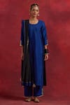 Shop_TIC_Blue Raw Silk Colourblock Gota Work Round Block Kurta Palazzo Set _Online_at_Aza_Fashions