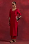 Buy_TIC_Red Raw Silk Embellished Gota Work Round Mira Vivid Kurta _at_Aza_Fashions