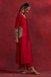 TIC_Red Raw Silk Embellished Gota Work Round Mira Vivid Kurta _Online_at_Aza_Fashions