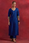 Buy_TIC_Blue Raw Silk Embellished Gota Work Round Mira Kurta _at_Aza_Fashions