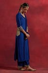 Buy_TIC_Blue Raw Silk Embellished Gota Work Round Mira Kurta _Online_at_Aza_Fashions