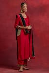 Buy_TIC_Red Raw Silk Embellished Gota Work Round Mira Vivid Kurta Pant Set _Online_at_Aza_Fashions