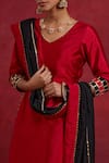 TIC_Red Raw Silk Embellished Gota Work Round Mira Vivid Kurta Pant Set _at_Aza_Fashions