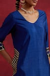 Shop_TIC_Blue Raw Silk Embellished Gota Work Round Mira Kurta With Pant _Online_at_Aza_Fashions