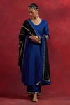 Buy_TIC_Blue Raw Silk Embellished Gota Work Round Mira Kurta Pant Set _at_Aza_Fashions