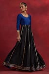 Buy_TIC_Blue Raw Silk Colourblock Gota Work Round Ghoomar Placed Anarkali _Online_at_Aza_Fashions