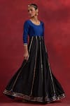 Buy_TIC_Blue Raw Silk Colourblock Gota Work Round Ghoomar Placed Anarkali With Dupatta _at_Aza_Fashions