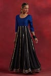 Buy_TIC_Blue Raw Silk Colourblock Gota Work Round Ghoomar Placed Anarkali With Dupatta _Online_at_Aza_Fashions