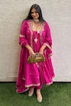 Buy_PUNIT BALANA_Pink Silk Embroidered Marodi Anarkali Rani Sa Zardozi Jacket And Set _at_Aza_Fashions
