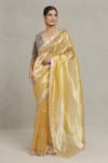 Buy_Pranay Baidya_Gold Tissue Embellished Sequin And Zari Lace Work Bordered Saree  _at_Aza_Fashions