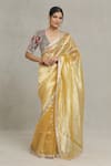 Pranay Baidya_Gold Tissue Embellished Sequin And Zari Lace Work Bordered Saree  _Online_at_Aza_Fashions