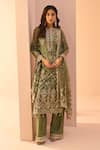 Buy_LASHKARAA_Green Net Embroidery Zari Round Mughal Kurta Palazzo Set _at_Aza_Fashions