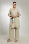 Buy_Naintara Bajaj_Beige Jute Embroidery Mystic Mask Camp Collar Tunic With Pant_at_Aza_Fashions