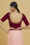 Shop Samyukta Singhania Magenta Velvet, Linen Beads, Mirrors V-neck Embroidered Blouse at Aza Fashions Shop_Samyukta Singhania_Magenta Velvet, Linen Beads, Mirrors V-neck Embroidered Blouse_at_Aza_Fashions