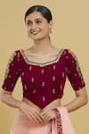 Buy Samyukta Singhania Magenta Velvet, Linen Beads, Mirrors V-neck Embroidered Blouse Online at Aza Fashions Buy_Samyukta Singhania_Magenta Velvet, Linen Beads, Mirrors V-neck Embroidered Blouse_Online_at_Aza_Fashions