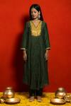 Buy Mithi Supari Green Malai Chanderi Embellished Mirror V Neck Meer Gathered Kurta And Pant Set at Aza Fashions Buy_Mithi Supari_Green Malai Chanderi Embellished Mirror V Neck Meer Gathered Kurta And Pant Set _at_Aza_Fashions