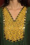 Shop Mithi Supari Green Malai Chanderi Embellished Mirror V Neck Meer Gathered Kurta And Pant Set Online at Aza Fashions Shop_Mithi Supari_Green Malai Chanderi Embellished Mirror V Neck Meer Gathered Kurta And Pant Set _Online_at_Aza_Fashions