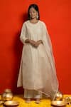 Buy_Mithi Supari_Ivory Pure Silk Chanderi Embroidered Floral Applique Round Kurta Set _at_Aza_Fashions