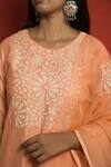 Shop_Mithi Supari_Peach Pure Silk Chanderi Embroidered Floral Applique Round Kurta Set _Online_at_Aza_Fashions