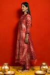 Mithi Supari_Red Pure Silk Chanderi Embroidered Tie Dye Keyhole Kurta And Pant Set _Online_at_Aza_Fashions