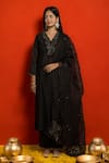 Buy_Mithi Supari_Black Pure Silk Chanderi Embroidered Sequin V Neck Neckline Kurta Set _at_Aza_Fashions