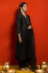 Buy_Mithi Supari_Black Pure Silk Chanderi Embroidered Sequin V Neck Neckline Kurta Set _Online_at_Aza_Fashions