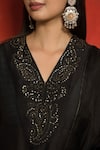 Shop_Mithi Supari_Black Pure Silk Chanderi Embroidered Sequin V Neck Neckline Kurta Set _Online_at_Aza_Fashions