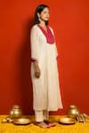 Shop_Mithi Supari_Ivory Malai Chanderi Embellished Mirror V Neck Kurta And Pant Set _Online_at_Aza_Fashions