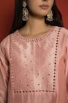 Shop_Mithi Supari_Pink Pure Silk Chanderi Embellished Mirror Round Kurta Set 