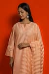 MITHI SUPARI_Peach Pure Silk Embroidered And Woven Thread Work & Stripe Kurta Set With Dupatta _Online_at_Aza_Fashions