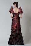 Shop_Geisha Designs_Wine Polyester Hand Embroidered Sequins Rebekah Overlapped Panel Gown  _at_Aza_Fashions