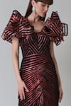Geisha Designs_Wine Polyester Hand Embroidered Sequins Rebekah Overlapped Panel Gown  _Online_at_Aza_Fashions