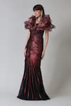 Buy_Geisha Designs_Wine Polyester Hand Embroidered Sequins Rebekah Overlapped Panel Gown  _Online_at_Aza_Fashions