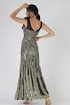Shop_Geisha Designs_Green Polyester Hand Embroidered Sequins V Neck Ana Gown  _at_Aza_Fashions
