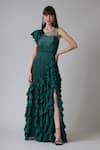 Buy_Geisha Designs_Green Nylon Hand Embroidered Thread Round Sacha Gown  _at_Aza_Fashions