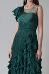Geisha Designs_Green Nylon Hand Embroidered Thread Round Sacha Gown  _Online_at_Aza_Fashions