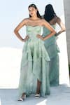 Buy_Geisha Designs_Green Nylon Hand Embroidered Floral Sweetheart Moana Gown  _at_Aza_Fashions