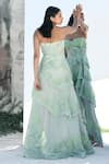 Shop_Geisha Designs_Green Nylon Hand Embroidered Floral Sweetheart Moana Gown  _at_Aza_Fashions