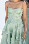 Geisha Designs_Green Nylon Hand Embroidered Floral Sweetheart Moana Gown  _Online_at_Aza_Fashions