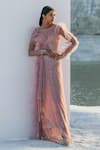 Buy_Geisha Designs_Pink Nylon Hand Embroidered Crystals Round Nerissa Gown  _at_Aza_Fashions