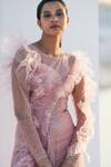 Geisha Designs_Pink Nylon Hand Embroidered Crystals Round Nerissa Gown  _Online_at_Aza_Fashions