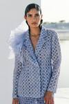 Geisha Designs_Blue Poly Organza Hand Embroidered Pearls Cari Blazer And Skirt Set  _Online_at_Aza_Fashions