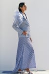 Shop_Geisha Designs_Blue Poly Organza Hand Embroidered Pearls Cari Blazer And Skirt Set  _Online_at_Aza_Fashions