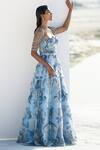 Buy_Geisha Designs_Blue Nylon Hand Embroidered Beads Sweetheart Marella Gown  _at_Aza_Fashions